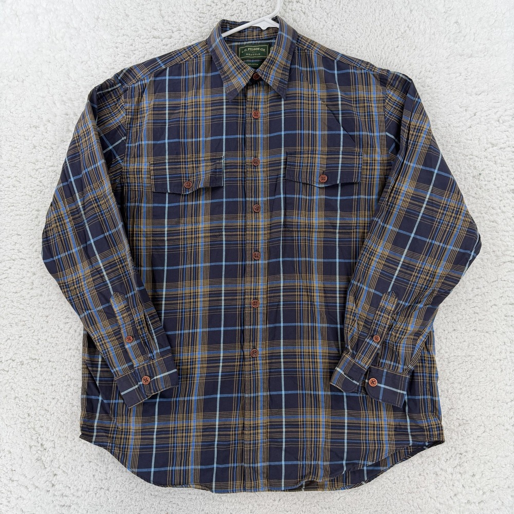 C.C. Filson Co Shirt Mens Large Blue Plaid Long Sleeve Button Up Casual Cotton